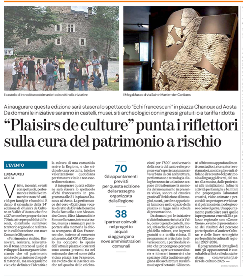 "Plaisirs de culture" punta i riflettori sulla cura del patrimonio a rischio